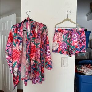 Vibrant Floral Kimono and Shorts Set NWOT